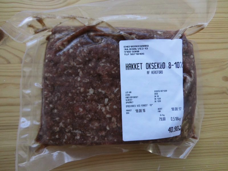 Hakket oksekød,  ca. 500 gr. , 8-10% fedt.